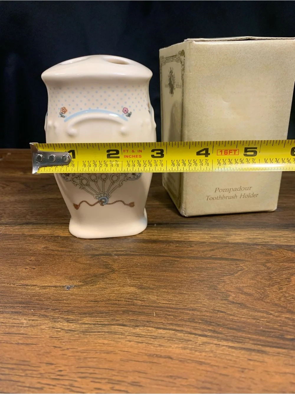 Vintage Louis Nichole Pompadour Toothbrush Holder - Cream Blue Cottagecore